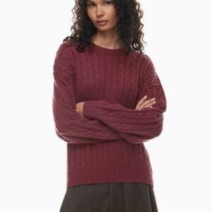Aritzia Sunday Best Peggy Burgundy Cable-Knit Crewneck Sweater